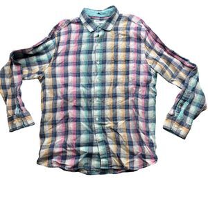 Tommy Bahama XL Bright Plaid  Long Sleeve Button Up 100% Linen Shirt